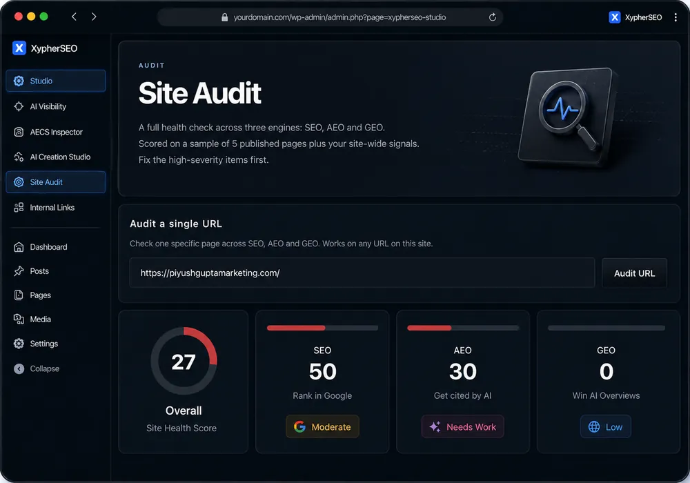 XypherSEO technical SEO tools including redirects and site audit