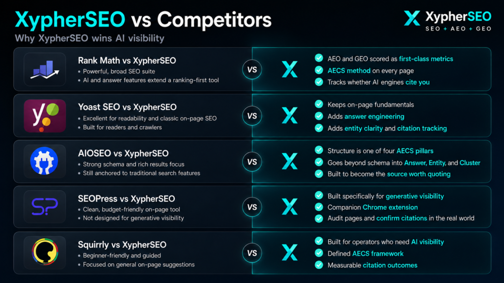 XypherSEO vs Competitors: AI Visibility Compared